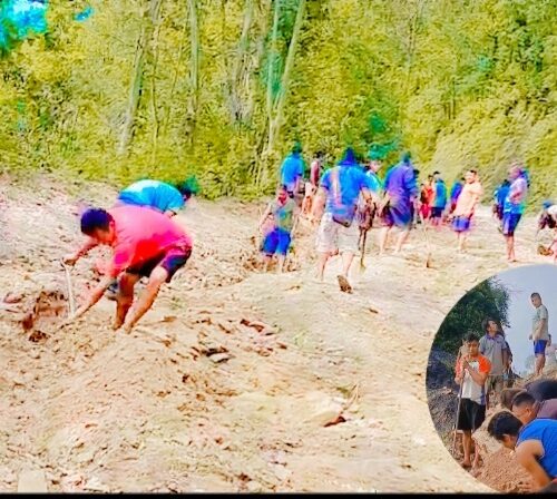 श्रमदान मार्फत गाउँ जाने बाटो सफाईमा राक्सिराङ्ग ४ का स्थानिय बासिन्दा