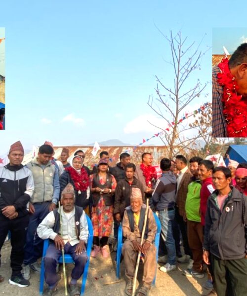 उमेदवार बिष्टलाई ईपा देउरालीका जन्ताले गलाभरी माला लगाई स्वागत